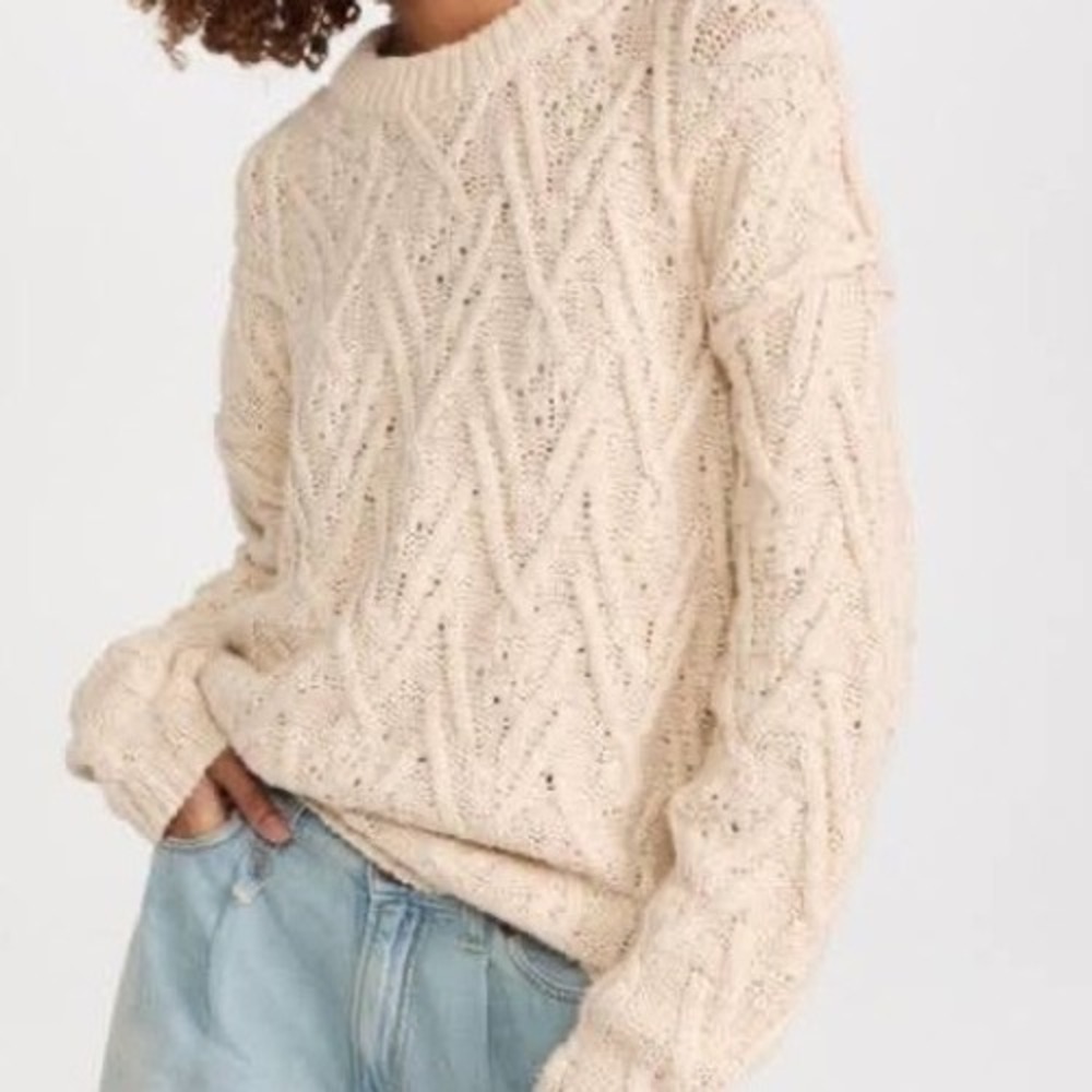 Free People Cream Cable Knit Cotton Blend Oversized Sweater XS